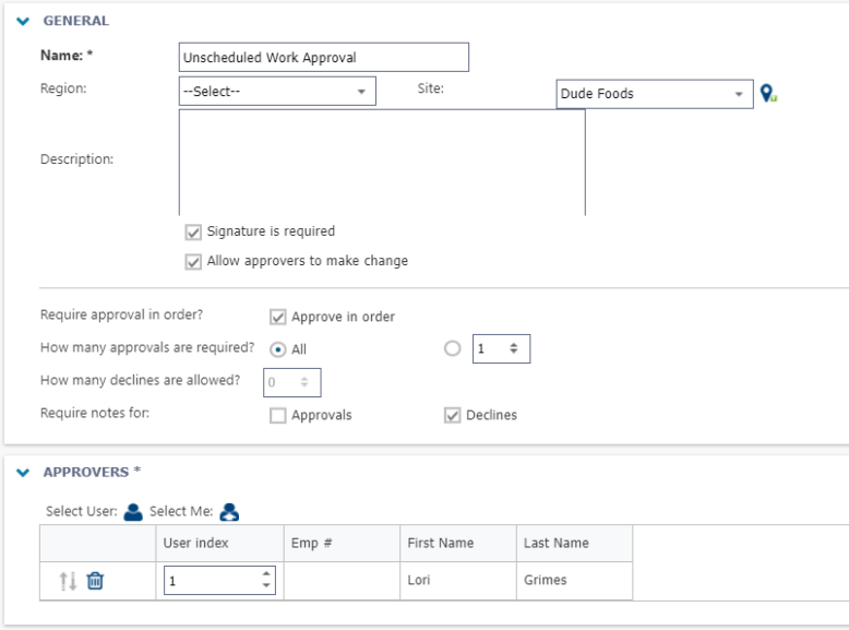 Work order approval in asset