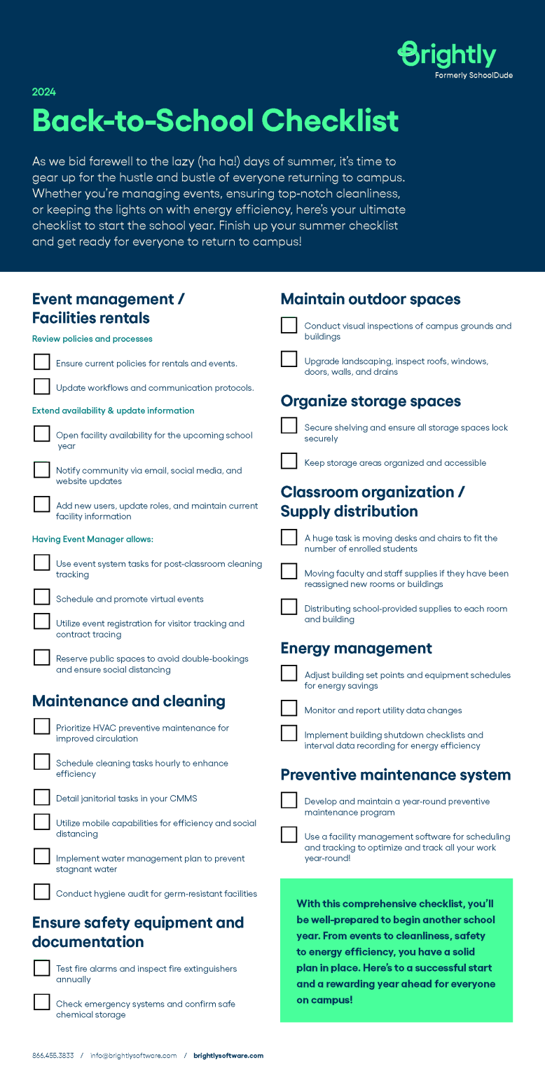 Back to School Maintenance Checklist