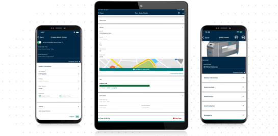 Screenshot of Asset Essentials screens on Tablet and Mobile Phones displaying how product is mobile ready