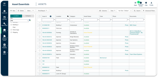 Screenshot of Asset Essentials Predictive Maintenance Screen