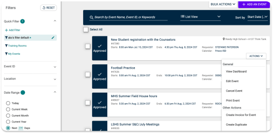 Screenshot of Event Manager Dashboard