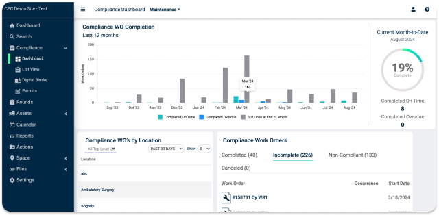 Screenshot of how TheWorxHub can ensure you remain compliant with built-in, updated compliance standards including The Joint Commission and DNV