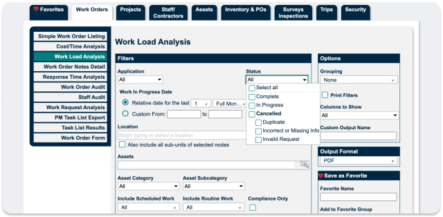 Screenshot of how TheWorxhub can help you make more informed decisions by accessing real-time reports for work orders, assets, staff productivity and ratios, average billings and response times 